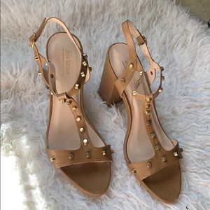 NEW Alexis Harrison Tan Gold Studs Heels Sandals